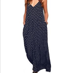 NWT Navy and White Podka Dot Maxi Dress